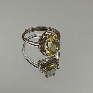Citrine‎ Yellow Pear Halo Ring Adjustable Silver Tone Fashion Jewelry Women's